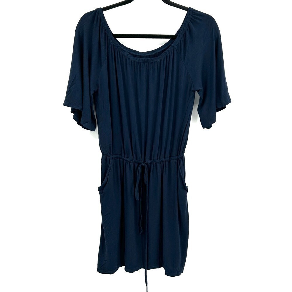 NWT CHASER Navy Blue Jersey Shirred Off The Shoulder Mini Dress Size Medium
